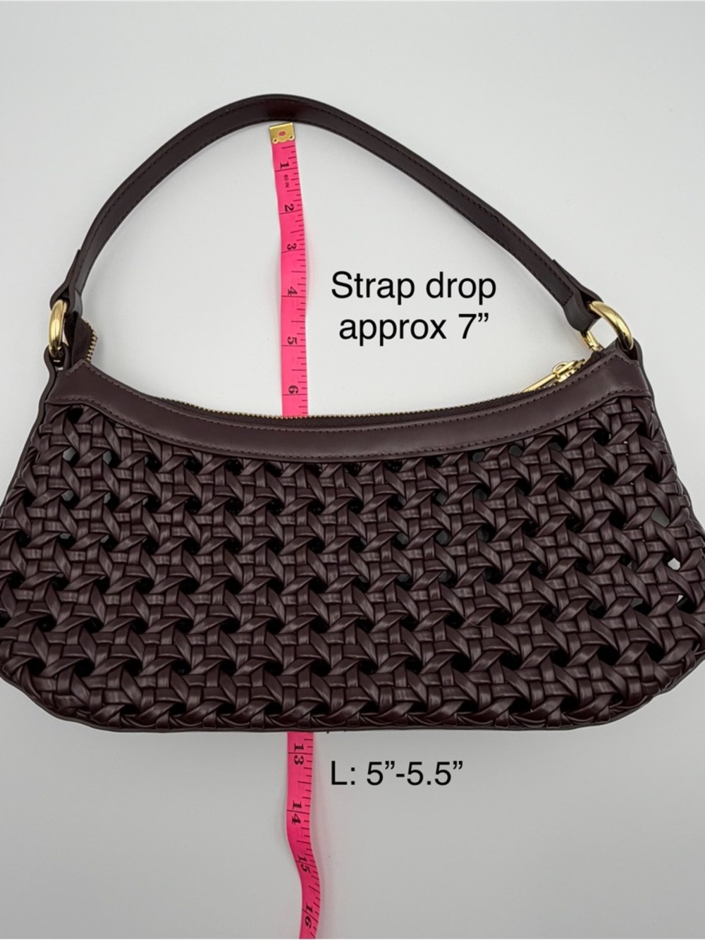 JW PEI Lily Faux Bamboo Woven Shoulder Bag Brown Vegan Leather Crossbody - Picture 6 of 7
